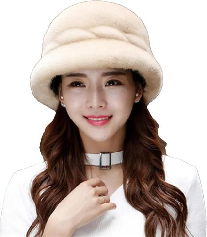 Women's Fur Hat Mink Fur Earmuffs Bucket Hat Fashionable Warm Hat in Saudi Arabia