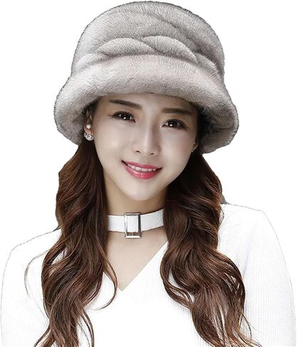 Women's Fur Hat Mink Fur Earmuffs Bucket Hat Fashionable Warm Hat in Saudi Arabia