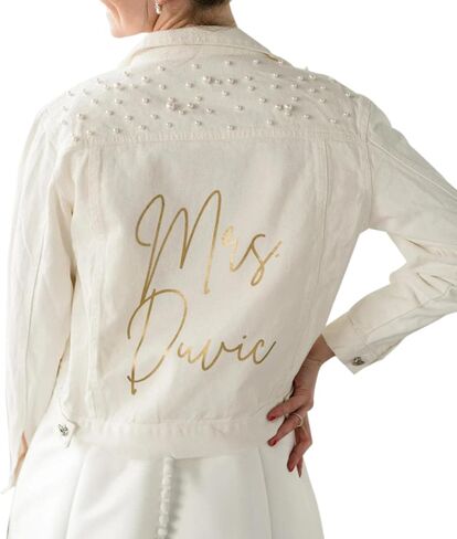 Mrs Pearl Jean Jacket Bride Mrs Denim Jacket Personalized Bridal gift in Kuwait