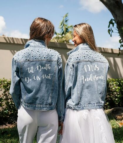 Mrs Pearl Jean Jacket Bride Mrs Denim Jacket Personalized Bridal gift in Kuwait