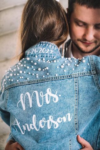 Mrs Pearl Jean Jacket Bride Mrs Denim Jacket Personalized Bridal gift in Kuwait