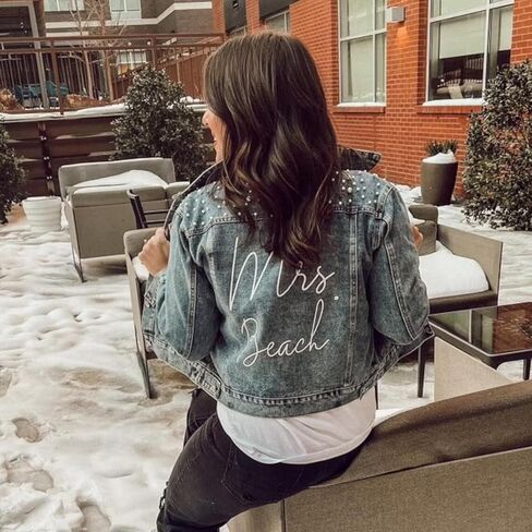 Mrs Pearl Jean Jacket Bride Mrs Denim Jacket Personalized Bridal gift in Kuwait