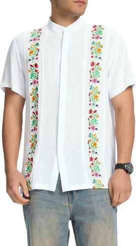 Mens Mexican Guayabera Shirt Short Sleeve Cinco De Mayo Shirts for Men with Elegant Embroidered Design in Saudi Arabia