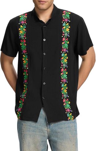 Mens Mexican Guayabera Shirt Short Sleeve Cinco De Mayo Shirts for Men with Elegant Embroidered Design in Saudi Arabia