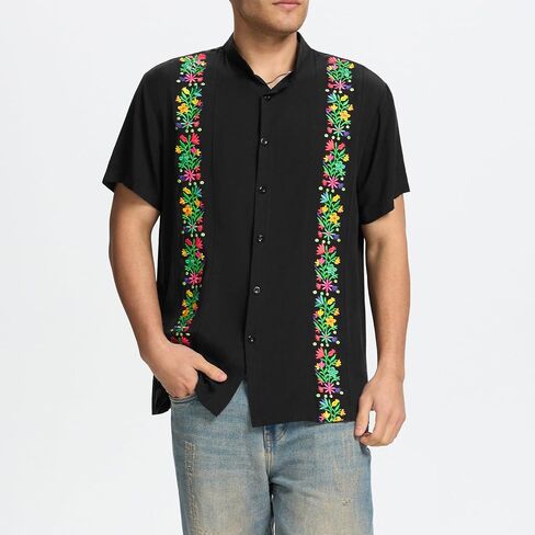 Mens Mexican Guayabera Shirt Short Sleeve Cinco De Mayo Shirts for Men with Elegant Embroidered Design in Saudi Arabia