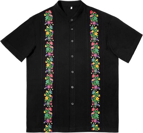 Mens Mexican Guayabera Shirt Short Sleeve Cinco De Mayo Shirts for Men with Elegant Embroidered Design in Saudi Arabia