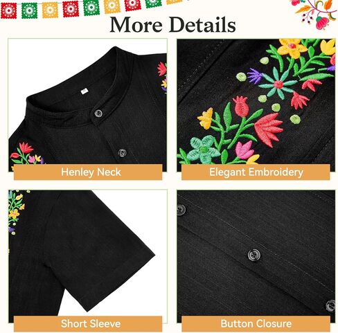Mens Mexican Guayabera Shirt Short Sleeve Cinco De Mayo Shirts for Men with Elegant Embroidered Design in Saudi Arabia