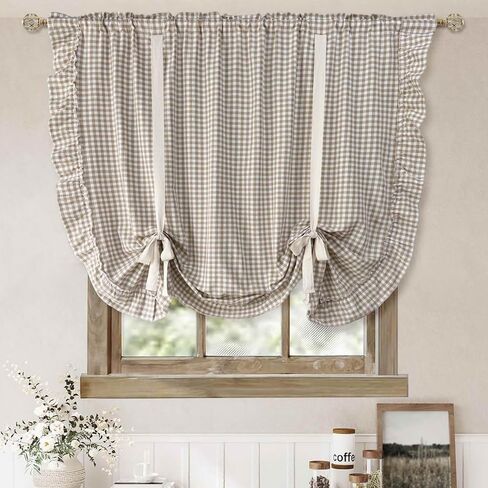 بني فاتح ساحر بوفالو تحقق نمط شير التعادل حتى ستارة البالون الستارة للمطبخ رفع تكدرت الرومانية المكفوفين لنافذة صغيرة مقهى شرفة قضيب جيب 1 لوحة (بني، W59xH39 بوصة) in Kuwait