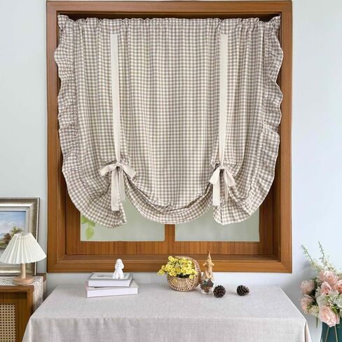 بني فاتح ساحر بوفالو تحقق نمط شير التعادل حتى ستارة البالون الستارة للمطبخ رفع تكدرت الرومانية المكفوفين لنافذة صغيرة مقهى شرفة قضيب جيب 1 لوحة (بني، W59xH39 بوصة) in Kuwait