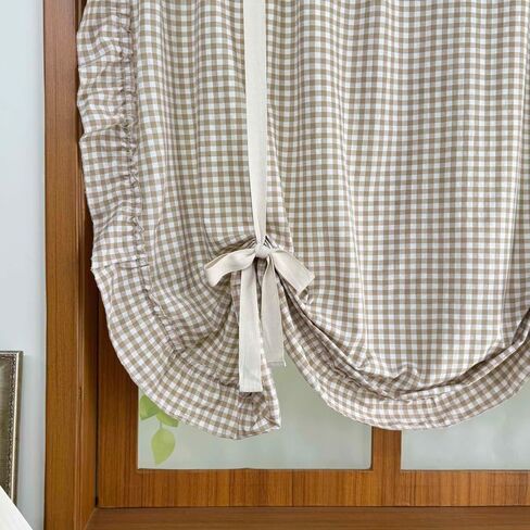 بني فاتح ساحر بوفالو تحقق نمط شير التعادل حتى ستارة البالون الستارة للمطبخ رفع تكدرت الرومانية المكفوفين لنافذة صغيرة مقهى شرفة قضيب جيب 1 لوحة (بني، W59xH39 بوصة) in Kuwait