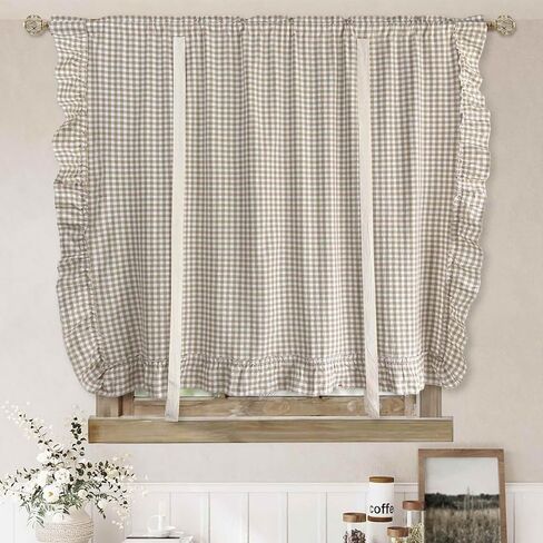 بني فاتح ساحر بوفالو تحقق نمط شير التعادل حتى ستارة البالون الستارة للمطبخ رفع تكدرت الرومانية المكفوفين لنافذة صغيرة مقهى شرفة قضيب جيب 1 لوحة (بني، W59xH39 بوصة) in Kuwait