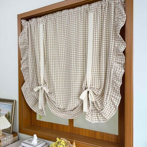 بني فاتح ساحر بوفالو تحقق نمط شير التعادل حتى ستارة البالون الستارة للمطبخ رفع تكدرت الرومانية المكفوفين لنافذة صغيرة مقهى شرفة قضيب جيب 1 لوحة (بني، W59xH39 بوصة) in Kuwait