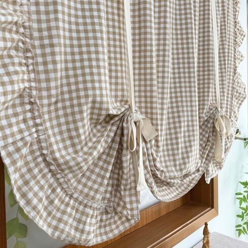 بني فاتح ساحر بوفالو تحقق نمط شير التعادل حتى ستارة البالون الستارة للمطبخ رفع تكدرت الرومانية المكفوفين لنافذة صغيرة مقهى شرفة قضيب جيب 1 لوحة (بني، W59xH39 بوصة) in Kuwait