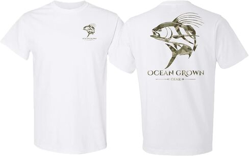 Ocean Grown Fishing Shirts for Men | Camo Rooster Fish T-Shirt | Short Sleeve Graphic Tee in Saudi Arabia
