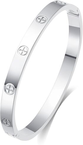 18K Gold-Plated Love Bangle Bracelets for Women, Silver Cross Bangle Bracelets, Waterproof Stainless Steel Friendship Jewelry, Valentines Christmas Birthday Gifts for Her in Kuwait