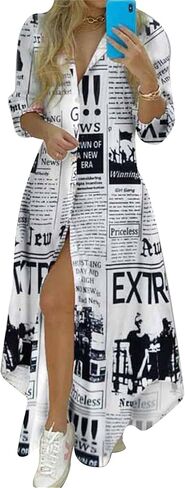 فستان GORIFE للسيدات مفتوح من الأمام وأكمام قابلة للطي للحفلات خفيف الوزن وكبير الحجم بفتحة جانبية in Kuwait