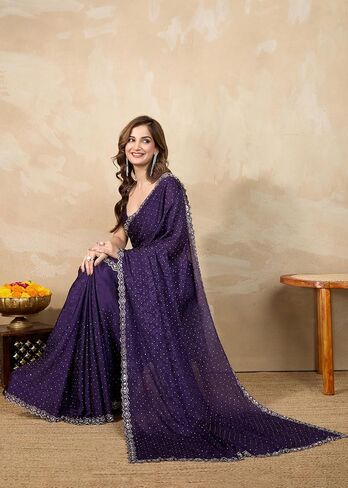 TRENDMALLS Women's Art Silk Siroski Mirror Work Saree with Unstitch Blouse Piece in Saudi Arabia
