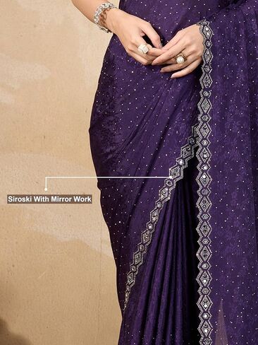 TRENDMALLS Women's Art Silk Siroski Mirror Work Saree with Unstitch Blouse Piece in Saudi Arabia