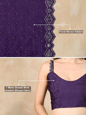 TRENDMALLS Women's Art Silk Siroski Mirror Work Saree with Unstitch Blouse Piece in Saudi Arabia