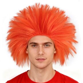 (قبعة شعر مستعار + شعر مستعار أزرق مدبب للزي التنكري وزي مشجعي كرة القدم، شعر مستعار قصير ملون صناعي مجنون لاحتفالات الهالوين البالغين والرجال والنساء والحفلات in Kuwait
