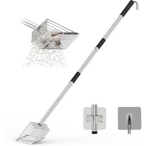 Heavy Duty Metal Cat Litter Scoop with Holder - Speed Sifter Litter Box Scooper Captures All Clumps - Kitty Litter Sifting Shovel Comfy Handle - Easy Clean with Hook（Short） in Kuwait