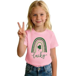 MODNTOGA Kid Girl St Patricks Day Shirt Green Clover Rainbow T-Shirt Lucky Shamrock Print Tee Irish Holiday Short Sleeve Tops in Saudi Arabia