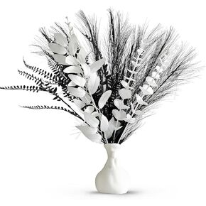 تشكيلة زهور صناعية حديثة، 17 بوصة أبيض وأسود من الأوكالبتوس الصناعي وباقة العشب، ديكور منزلي بسيط في الشمال، مناسب للمواقد وطاولات الطعام والمكاتب (المزهرية غير متضمنة) in Kuwait