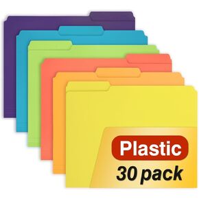 H4D 30 حزمة من مجلدات الملفات البلاستيكية ثقيلة الوزن، مجلدات ملفات ملونة من البوليستر، 1/3 علامات تبويب مع ملصقات لاصقة، حجم الحروف، ألوان متنوعة in Kuwait