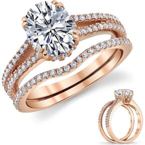 Metal Masters 2.5Ct Oval Moissanite Bridal Set Under Halo Engagement Ring 18K Rose Gold over Silver in Saudi Arabia