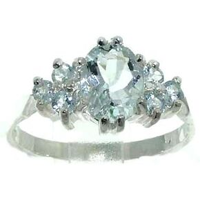 925 Sterling Silver Real Genuine Aquamarine Womens Band Ring in Kuwait