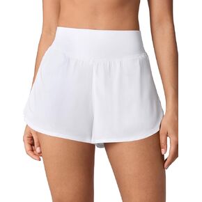 شورت رياضي عالي الخصر للنساء مقاس 2.5 بوصة للتمرين في صالة الألعاب الرياضية مع جيوب مبطنة بسحاب للجري سريع الجفاف in Kuwait