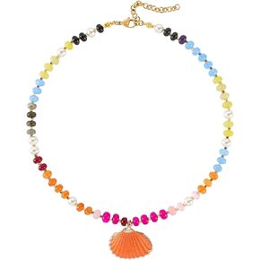 Beaded Necklace for Women,Colorful Boho Gemstone Bead Choker with Natural Shell Pendant,Gold Stainless Steel Summer Beach Handmade Jewelry in Saudi Arabia