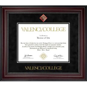 Valencia College Diploma Frame - Cherry Finish Wood with Bead Frame with Black Suede Mat. Color Medallion and Gold Embossed Seal in Kuwait