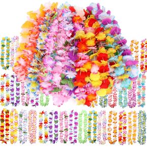 Atonofun 60 قطعة Leis لحفلة Luau، زخارف هاواي Leis السائبة الملونة زهرة استوائية قلادة إكليل هاواي للأطفال البالغين لوازم حفلات شاطئ هاواي Luau in Kuwait