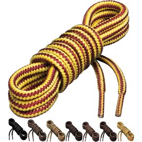 أربطة أحذية دائرية سميكة وشديدة التحمل مقاس 1/5 بوصة من خشب البتولا للأحذية طويلة الرقبة وأحذية المشي لمسافات طويلة. (63 بوصة (161 سم) -L، أصفر/بني) in Kuwait