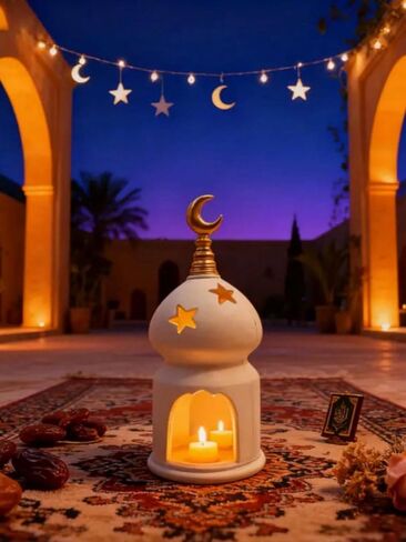 حامل شموع على شكل منحوتة من الراتنج لرمضان، زينة العيد، زينة على الطراز المعماري الإسلامي، مناسبة لغرفة المعيشة أو المكتب أو المدخل - مثالية لرمضان والمناسبات الاحتفالية in Saudi Arabia