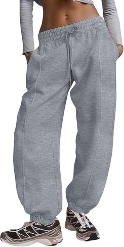loveimgs Women Baggy Barrel Leg Sweatpants Wide Leg Pants Elastic Waist Barrel Pants Lounge Joggers Trousers Drawstring in Saudi Arabia