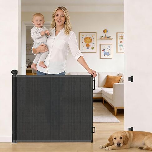 بوابة أمان قابلة للسحب، باب مؤقت للحيوانات الأليفة/الكلاب/القطط، باب مؤقت لسلامة الأطفال، مادة شبكية ناعمة، يمتد حتى عرض 55.1 بوصة، مناسب للسلالم/الممرات/داخل المنزل/خارجه (رمادي، 33.5 بوصة × 55.1 بوصة) in Kuwait