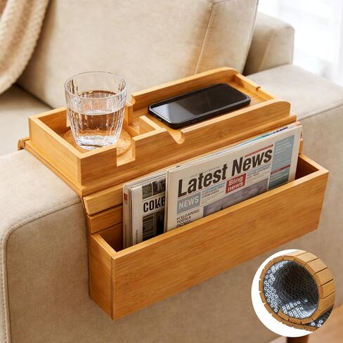 Bamboo Sofa Arm Tray for Couches Without End Tables, Folding Armrest Tray with Non-Slip Base – Only for Flat Armrests Over 6 Inches Wide, for Drinks, Phone & Remote in Saudi Arabia