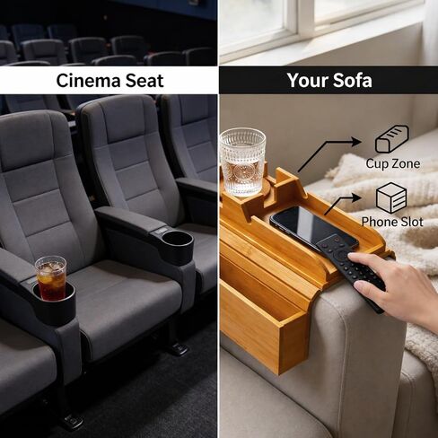 Bamboo Sofa Arm Tray for Couches Without End Tables, Folding Armrest Tray with Non-Slip Base – Only for Flat Armrests Over 6 Inches Wide, for Drinks, Phone & Remote in Saudi Arabia