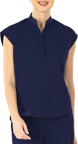 Medical Women's Scrub Top - Mandarin Collar Soft Stretch Relaxed Fit Scrub Shirts with 2 Pockets in Saudi Arabia
