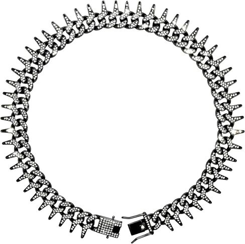 سلسلة طوق الكلاب الكوبية الفاخرة مع مسننة ومرصعة بالألماس، أسود/وردي/ذهبي/فضي قابل للتعديل 8 بوصة - 30 بوصة، قلادة معدنية بإبزيم أمان مضاد للانزلاق للكلاب الصغيرة والكبيرة (ذهبي وردي، 10 بوصة) in Kuwait