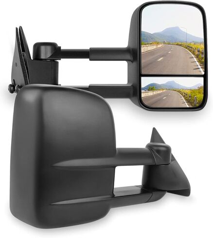 مرايا السحب لسيارة Chevy & GMC C3500 1992-1999، Suburban 1992-2000، Tahoe & Yukon 1988-2001 - مرآة جانبية مع ضبط يدوي ولا توجد إشارة انعطاف - زوج واحد in Kuwait