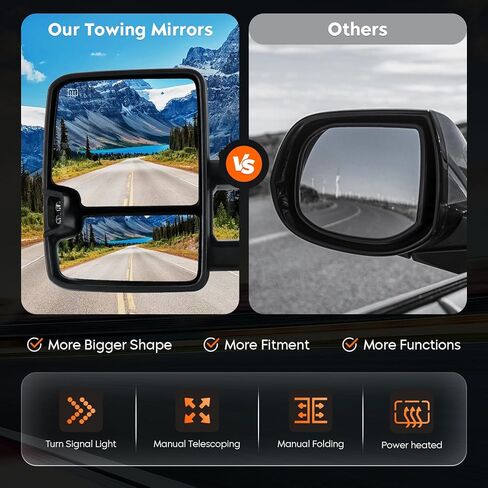 Youxmoto Towing Mirrors 2007-2013 fit for Chevy Silverado Sierra 1500/ 2500HD/ 3500 for GMC Sierra Pickup Truck Mirrors, Heated; Arrow/Turn Signal Running/Clearance Light; Manual Folding&Telescoping in Saudi Arabia