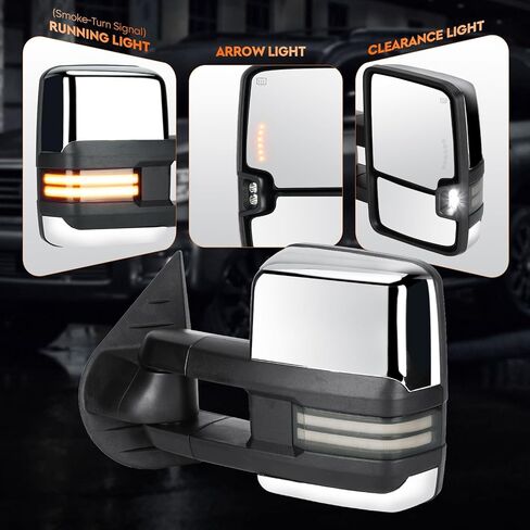 Youxmoto Towing Mirrors 2007-2013 fit for Chevy Silverado Sierra 1500/ 2500HD/ 3500 for GMC Sierra Pickup Truck Mirrors, Heated; Arrow/Turn Signal Running/Clearance Light; Manual Folding&Telescoping in Saudi Arabia