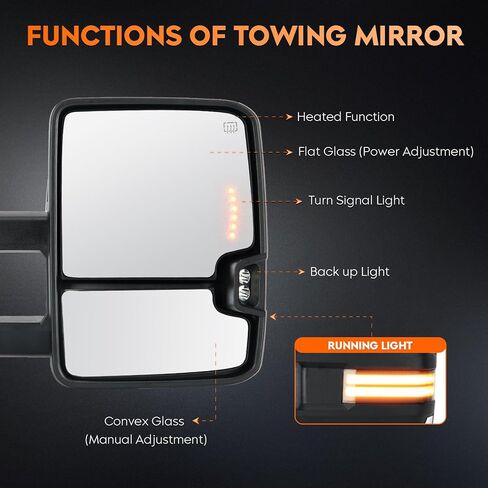 Youxmoto Towing Mirrors 2007-2013 fit for Chevy Silverado Sierra 1500/ 2500HD/ 3500 for GMC Sierra Pickup Truck Mirrors, Heated; Arrow/Turn Signal Running/Clearance Light; Manual Folding&Telescoping in Saudi Arabia