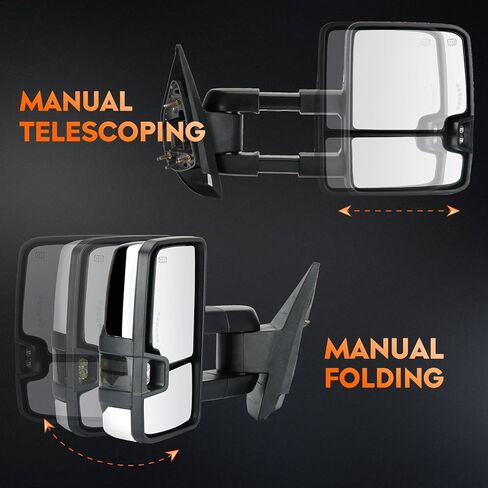 Youxmoto Towing Mirrors 2007-2013 fit for Chevy Silverado Sierra 1500/ 2500HD/ 3500 for GMC Sierra Pickup Truck Mirrors, Heated; Arrow/Turn Signal Running/Clearance Light; Manual Folding&Telescoping in Saudi Arabia
