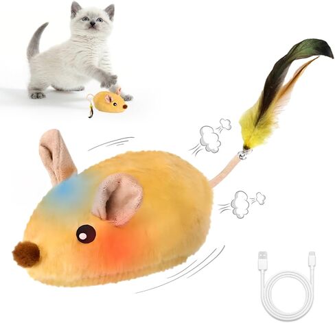 لعبة الفأر التفاعلية للقطط، لعبة فأر فأر وهمية متحركة أوتوماتيكية للقطط، لعبة فأر كلب واقعية قابلة لإعادة الشحن مع صوت وريش وجرس، مزحة نكتة مخيفة فئران خدعة للقطط والكلاب في الأماكن المغلقة in Kuwait