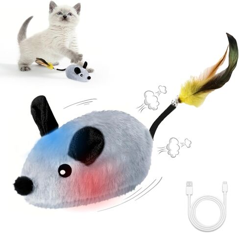 Interactive Mouse Cat Toy, Automatic Moving Fake Rat Mouse Cat Toy, Realistic Rechargeable Dog Mouse Toy with Sound & Feather & Bell, Prank Joke Scary Trick Rats for Indoor Cats Dogs in Saudi Arabia