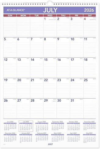 AT-A-GLANCE Wall Calendar 2026-2027 Planner, Academic 12-Month July-June, Monthly, 15-1/2" x 22-3/4", Ruled Daily Blocks (AY328) in Saudi Arabia
